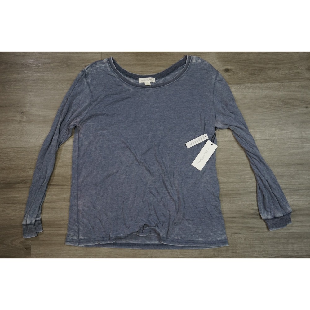 New Treasure & Bond Lightweight Long Sleeve Tee Women's Large‎ Blue Distressed